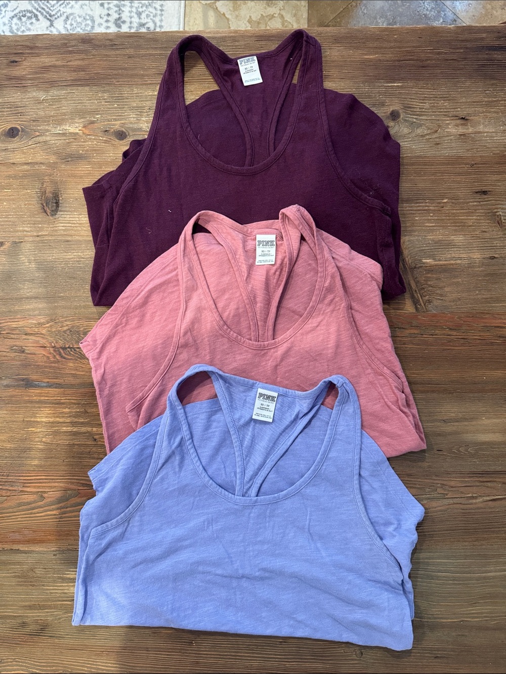 PINK Victoria's Secret Rose Pink, Maroon & Lilac Racerback Tanks (3)